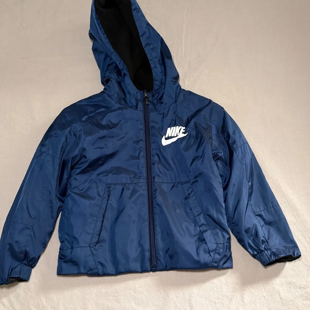 Nike Toddler‎ Boys Navy Blue Fleece Lined Windbreaker Jacket Hooded 2T C531-B9K